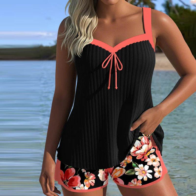 Tankini Col En V Imprimé Boxer De Sport