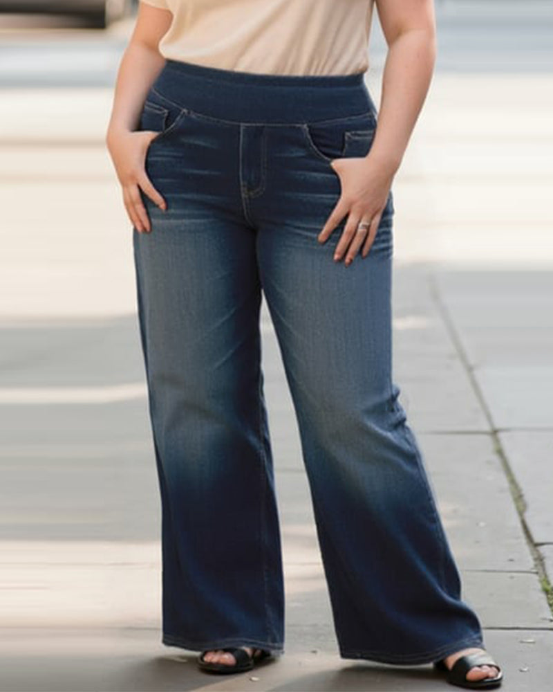 Denim Haute Taille Lavé Loose Baggy Décontracté