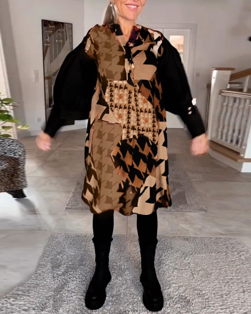 Robe imprimée à manches longues et col en V