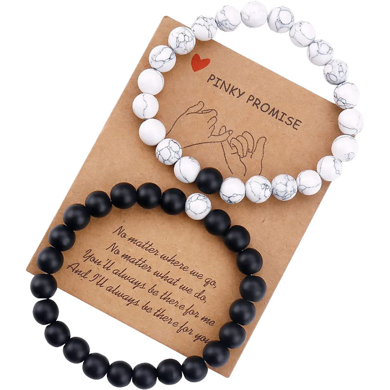 Ensemble de bracelets pour couple tissés en perles noires et blanches