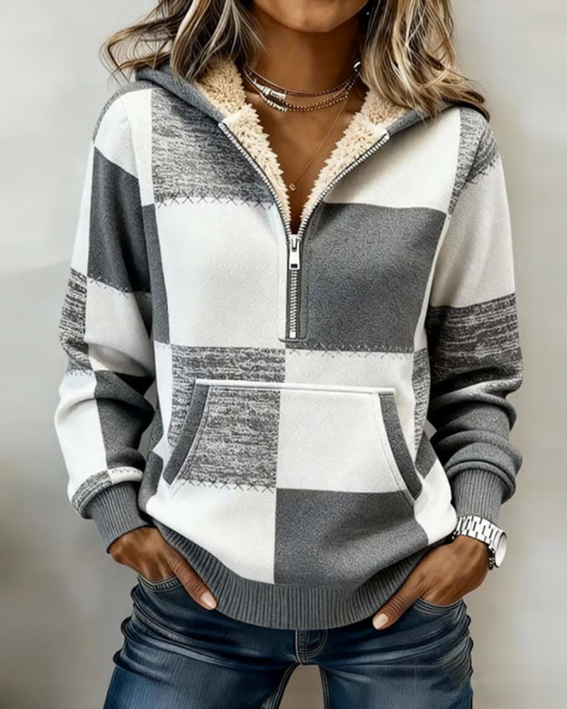 Sweat À Capuche Tendance À Demi-Fermeture Et Imprimé