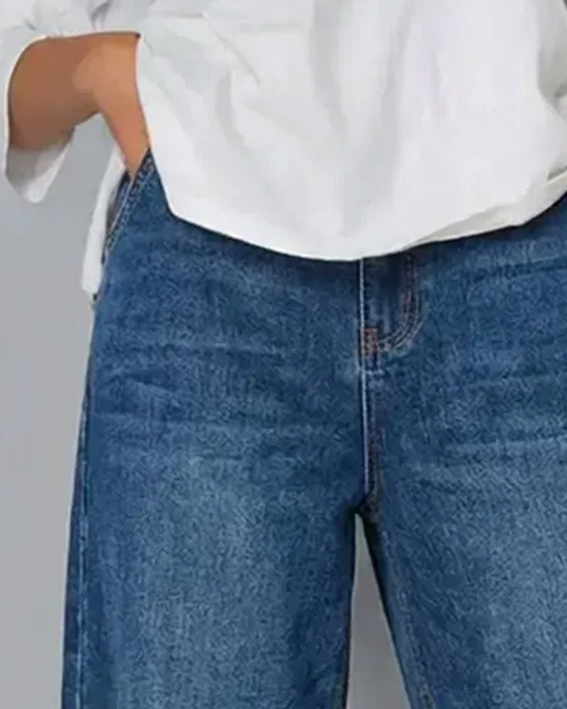 Pantalon En Denim Patchwork Décontracté