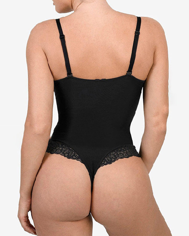 Bodysuit Décolleté Profond En V Et Dentelle Gainante