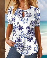 T-Shirt Col Rond Imprimé Fleuri Tricoté