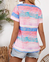 T-Shirt Col En V Rayé Multicolore Polyvalent