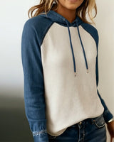 Sweat À Capuche Stylé Denim Tricoté Patchwork
