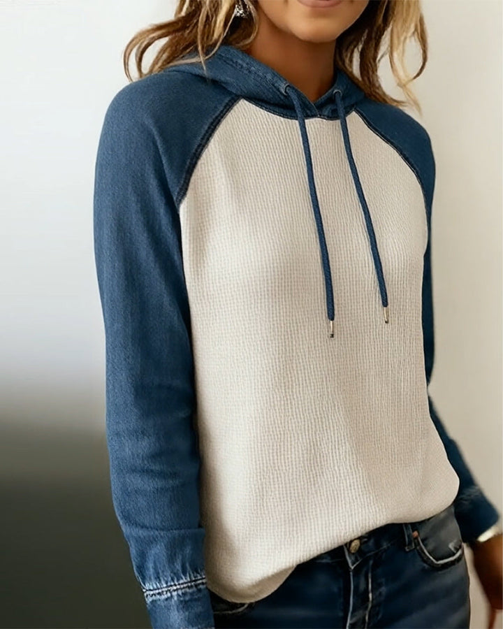 Sweat À Capuche Stylé Denim Tricoté Patchwork