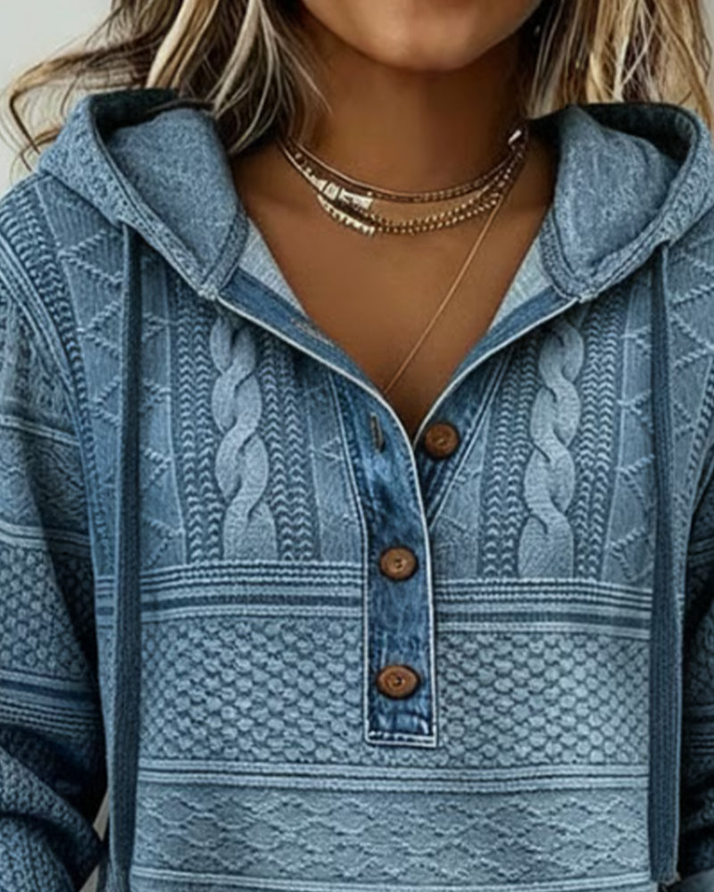 Sweat À Capuche En Jean À Motif Torsade Et Détails Patchwork