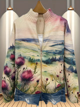 Aurore - Cardigan zippé à imprimé chardons aquarelle