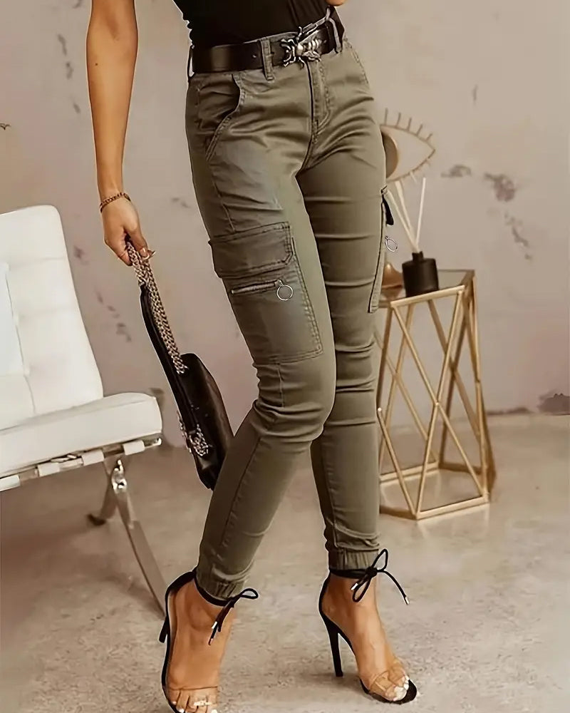 Pantalon Cargo Taille Moyenne Poches Ourlet
