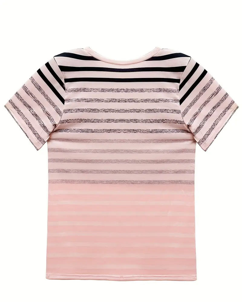 T-Shirt Col Rond Manches Courtes À Rayures