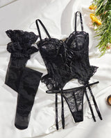 Lingerie Dentelle Bretelles Sexy Ensemble Trois Pièces