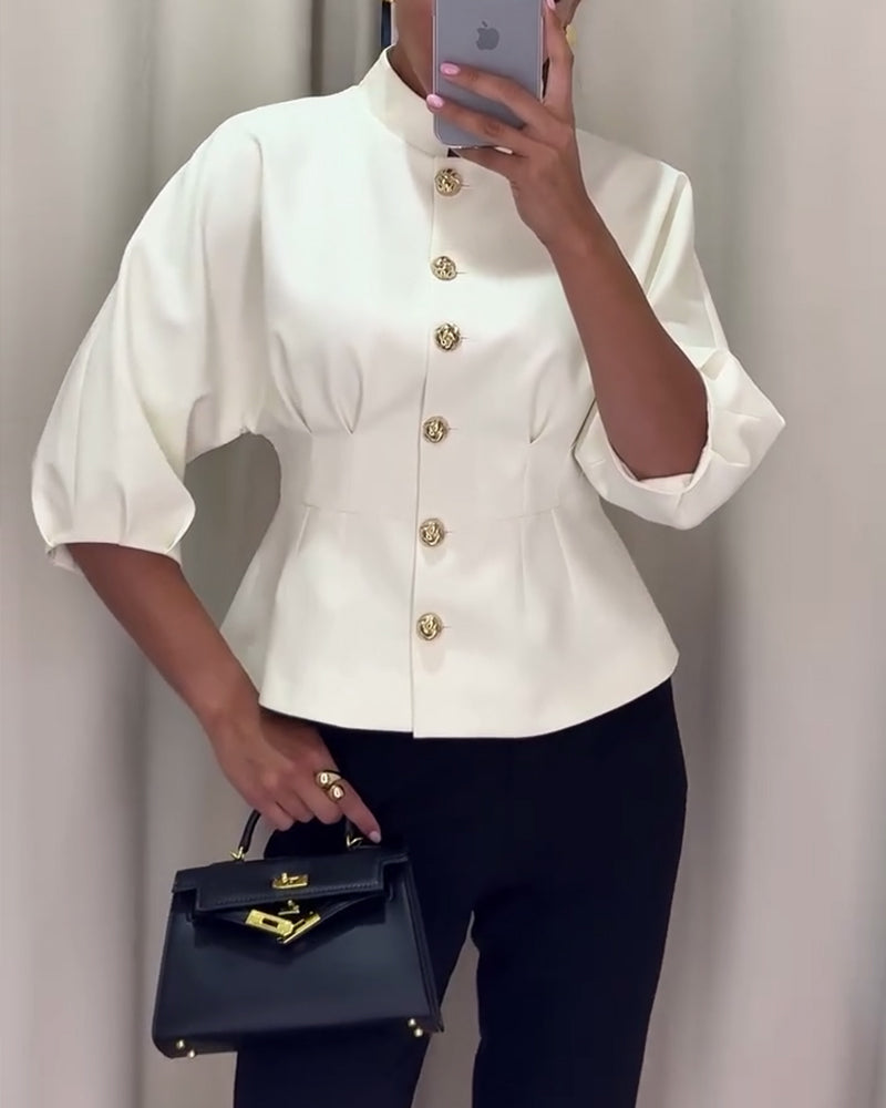 Manteau élégant à simple boutonnage de couleur unie