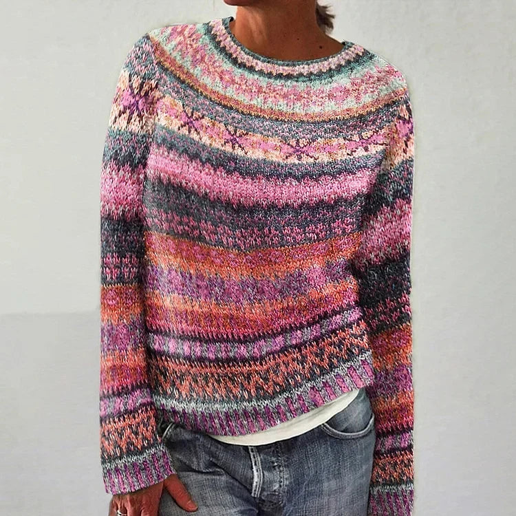 Gaëlle - Pull vintage à jacquard rose et violet