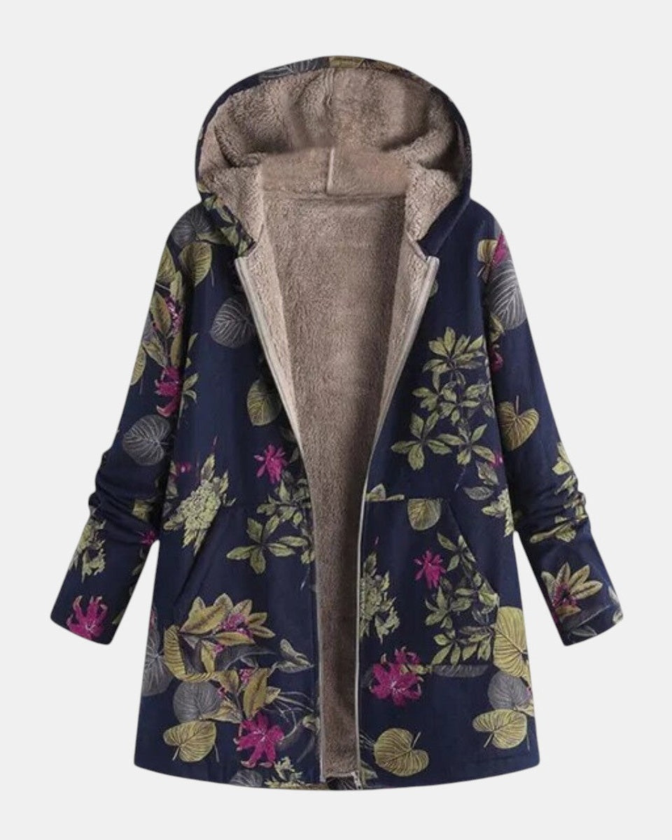 Aurora – Manteau bleu marine à motif floral