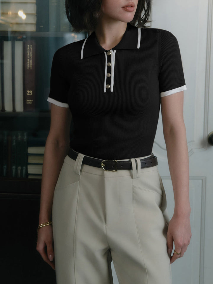 Danica | Haut polo côtelé classique avec détail de boutons pour femmes