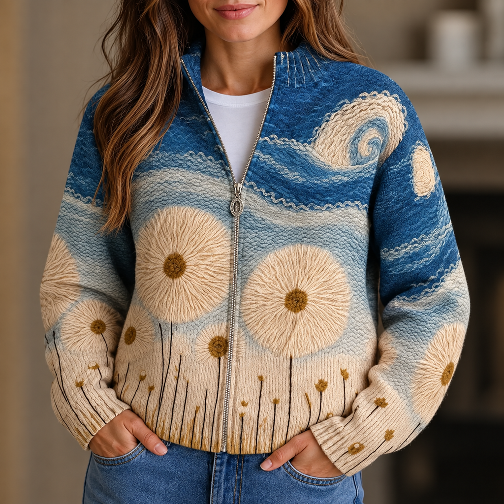 Coralie - Cardigan zippé à imprimé prairie fleurie