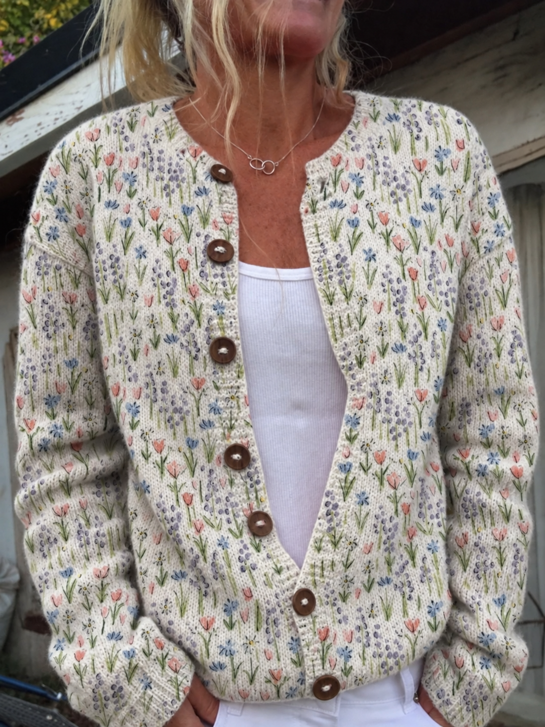 CARDIGAN À BOUTONS AVEC IMPRIMÉ FLORAL