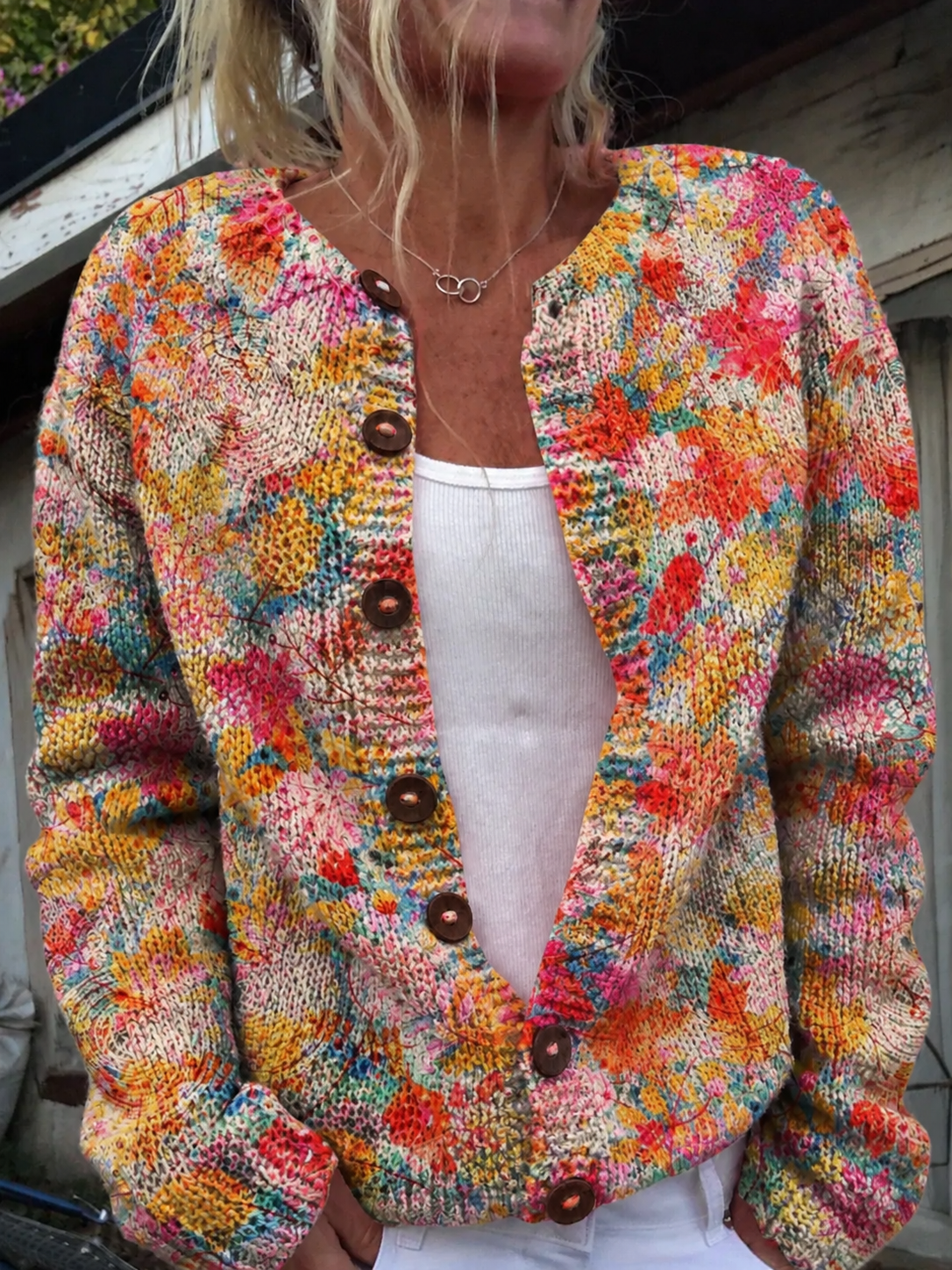 CARDIGAN DÉCONTRACTÉ À BOUTONS AVEC IMPRIMÉ FLORAL