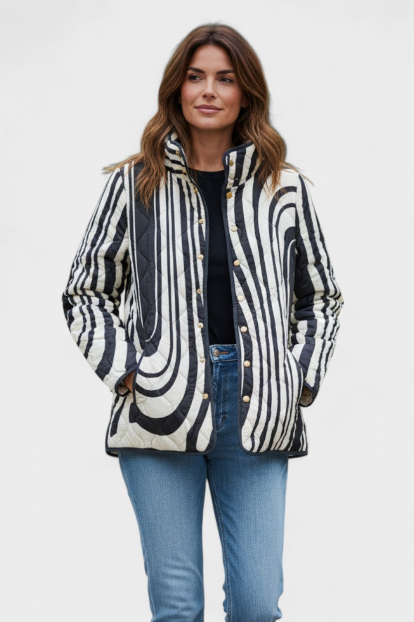 Philippine - Veste matelassée à larges vagues noir et blanc