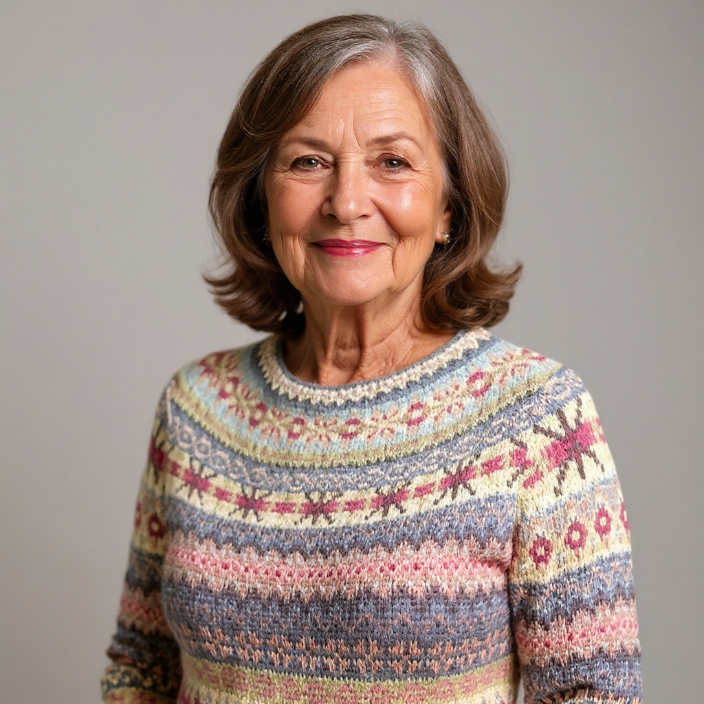 Lauriane - Pull vintage à jacquard gris et jaune