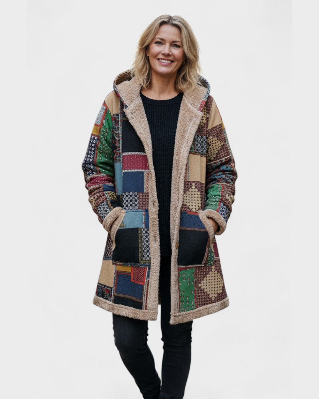 Automne – Sweat à capuche patchwork confortable aux teintes terreuses