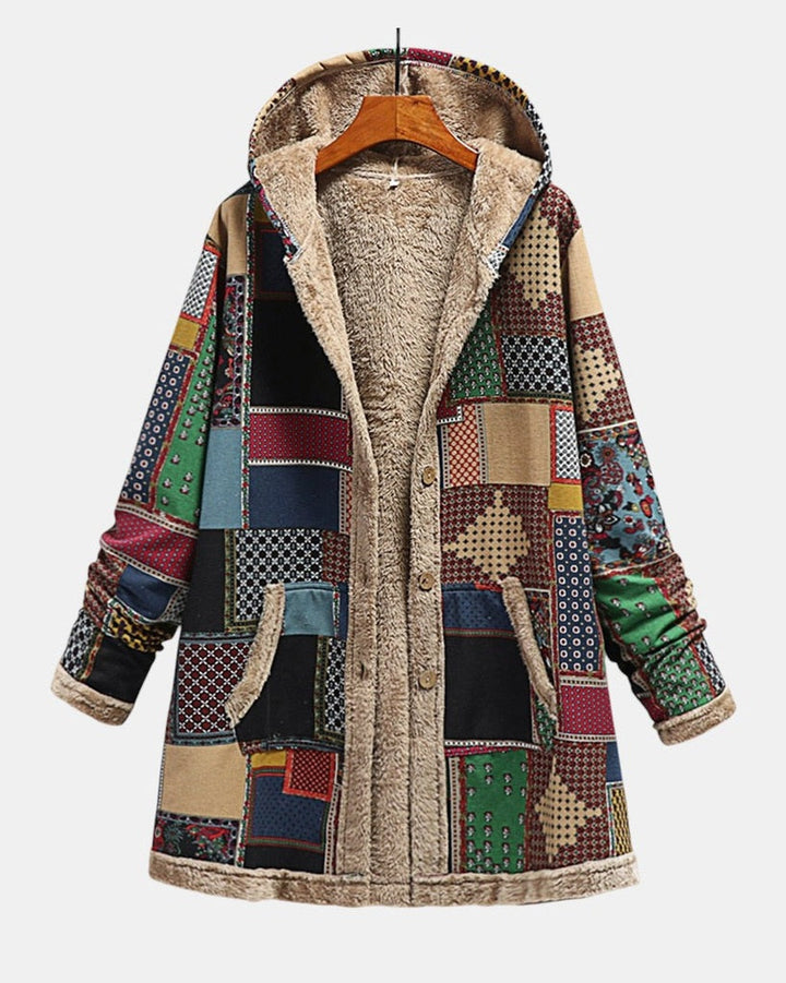 Automne – Sweat à capuche patchwork confortable aux teintes terreuses