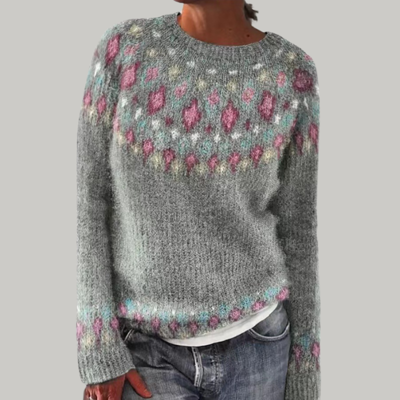 Mélisande - Pull vintage gris à boutons de roses