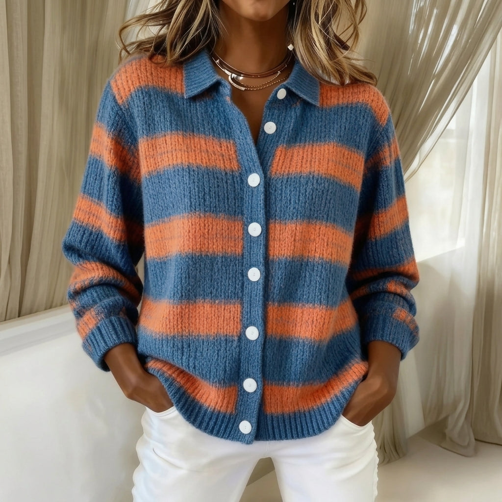 Geneviève - Cardigan à rayures bleu et orange