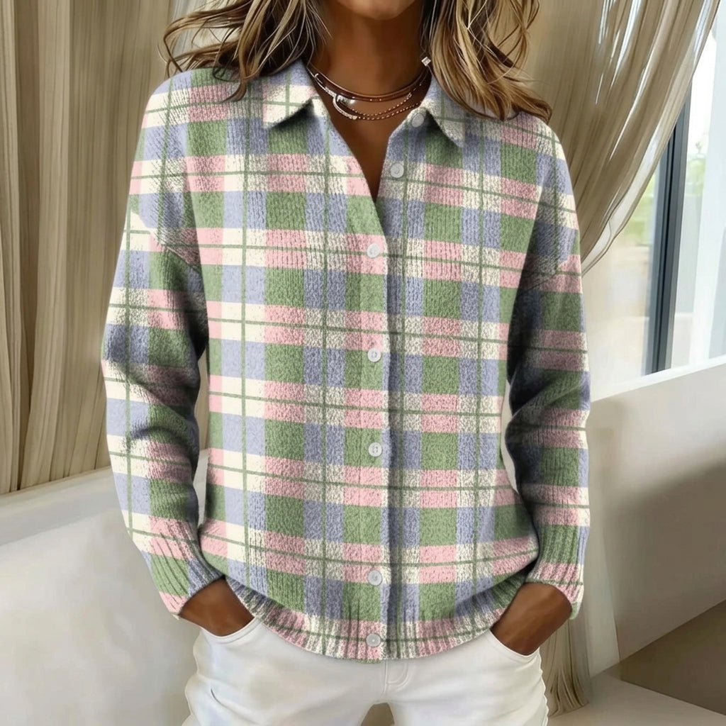 Justine - Cardigan à petits carreaux pastel