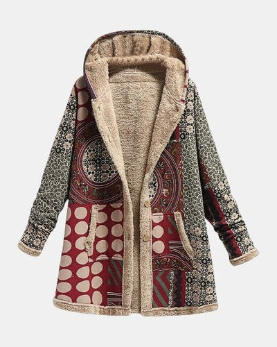 Scarlet – Manteau Sherpa bordeaux à motif géométrique