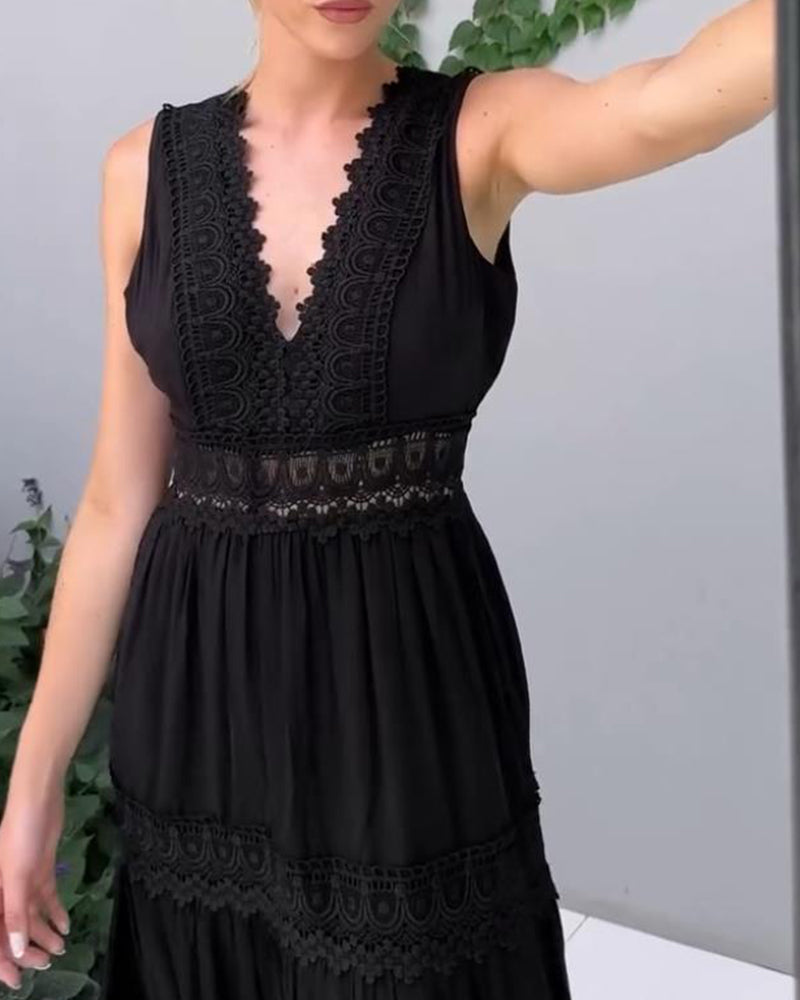 Robe débardeur col V en dentelle