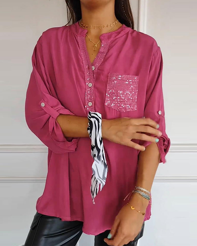 Haut décontracté ample patchwork de sequins