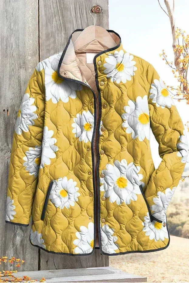 Margot - Veste matelassée jaune à marguerites