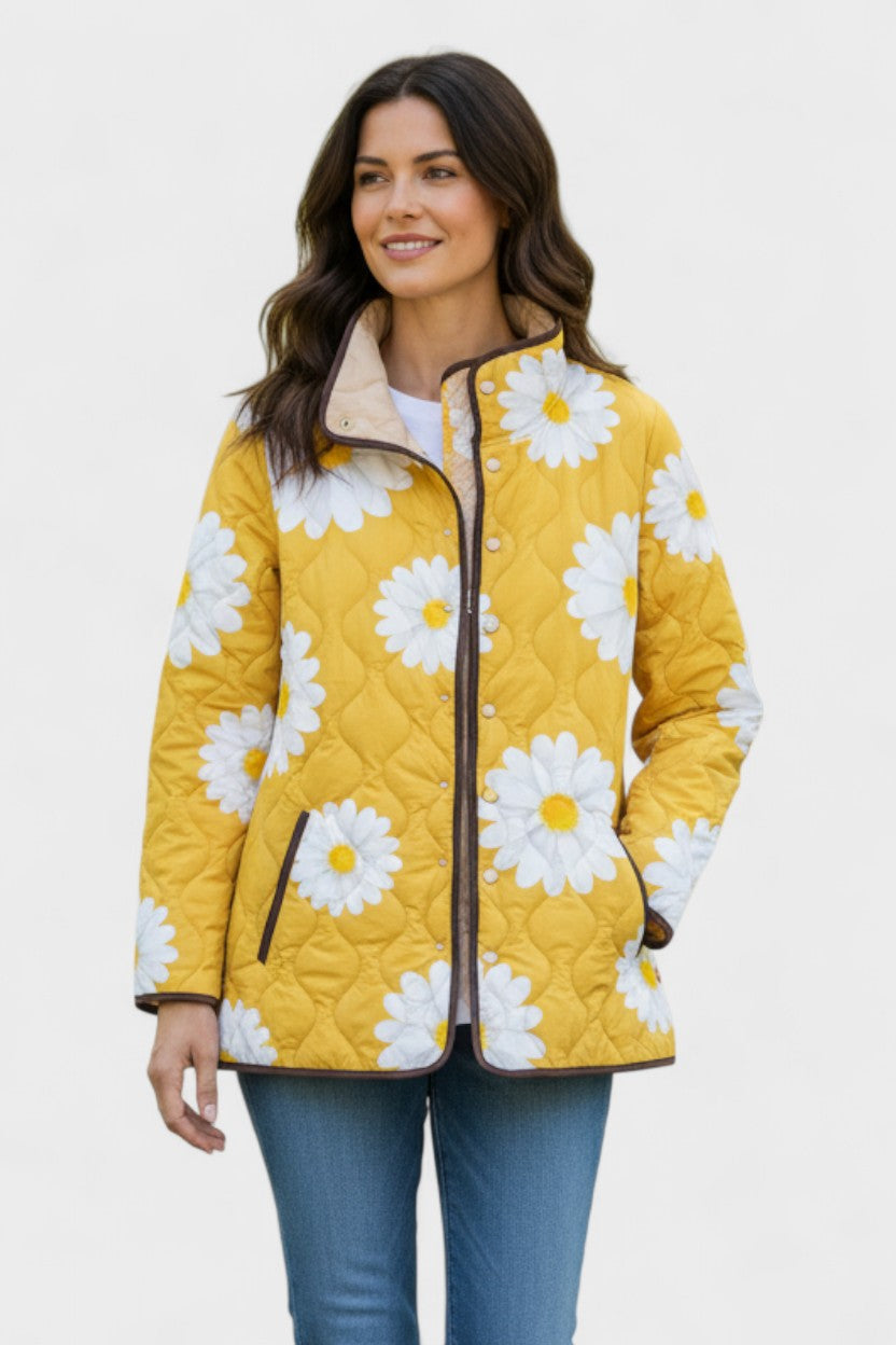Margot - Veste matelassée jaune à marguerites