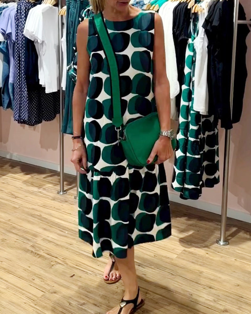Robe imprimée sans manches à col rond