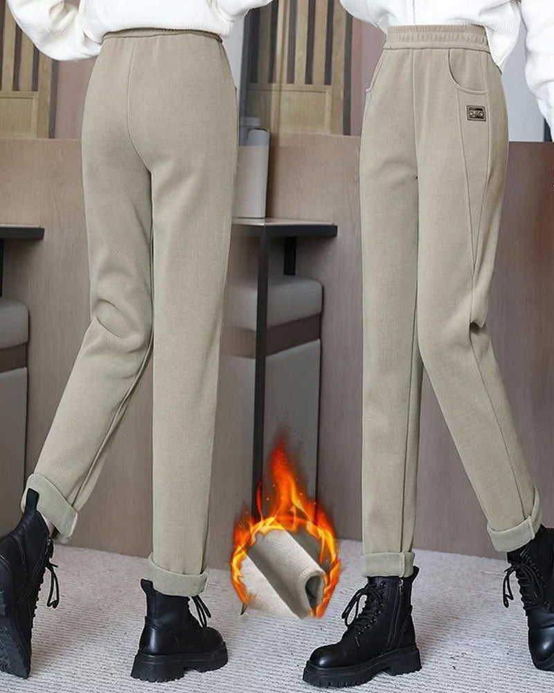 Pantalon Taille Haute Chaud avec Doublure en Laine