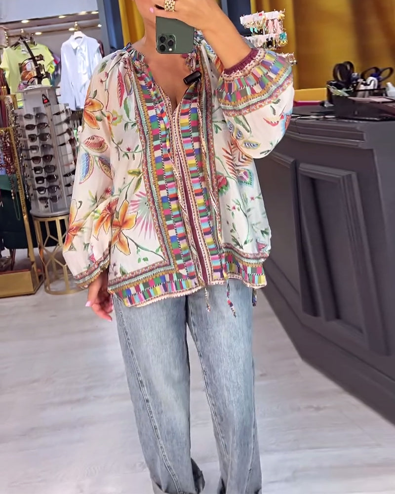 Blouse Sexy à col en V Imprimé tendance