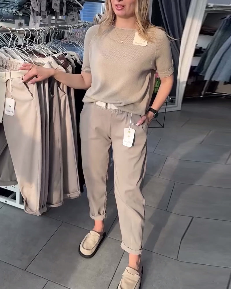 Pantalon Uni Décontracté Droit