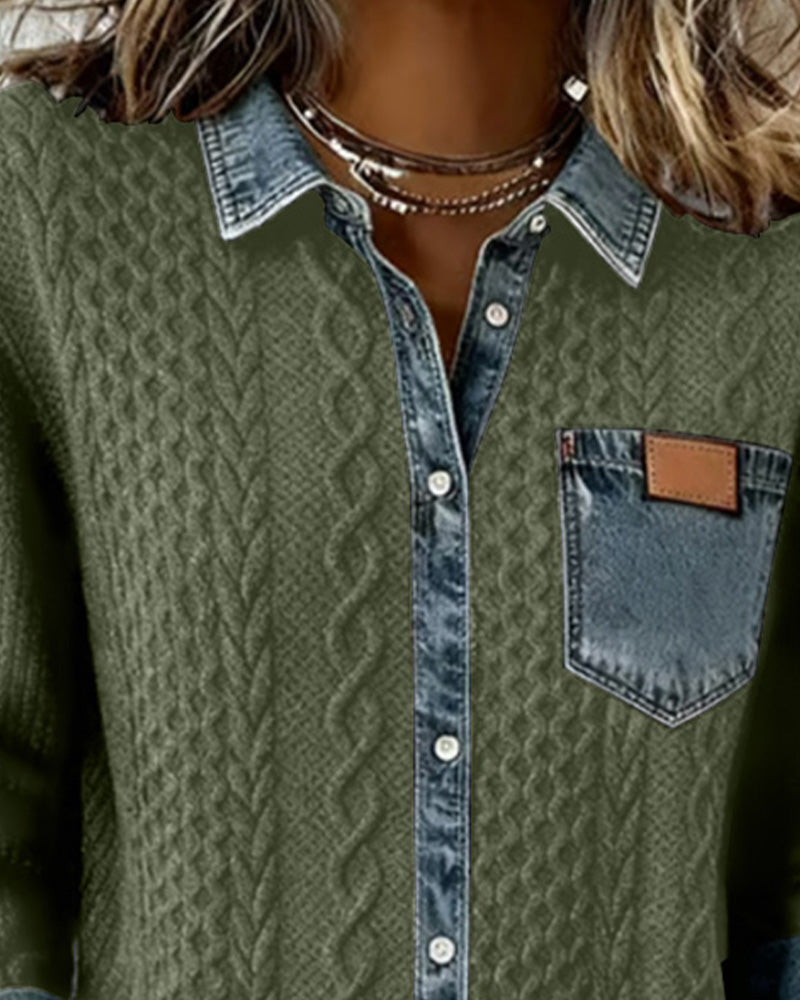 Chemise Manches Longues À Patchwork Jean