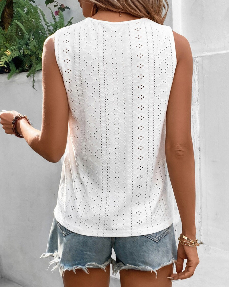 Tank Top Avec Une Broderie à Oeillets et un Panneau de Dentelle