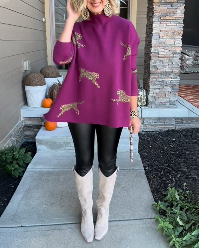 Pull ample motif guépard