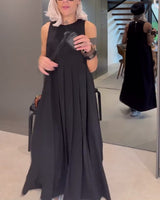 Robe débardeur plissée élégante de couleur unie