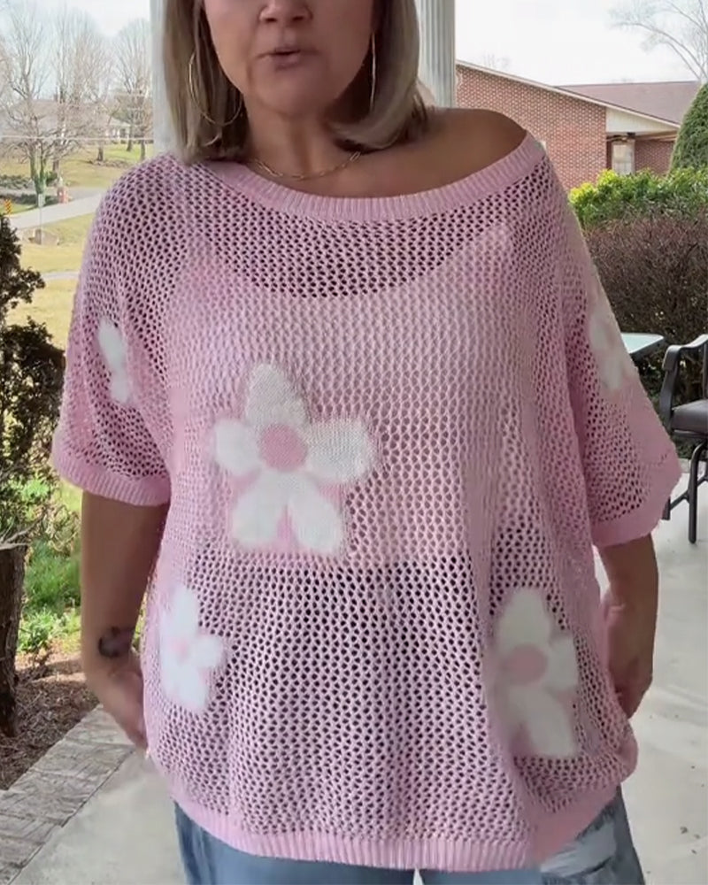 Pull Col Rond Grande Fleur Creuse