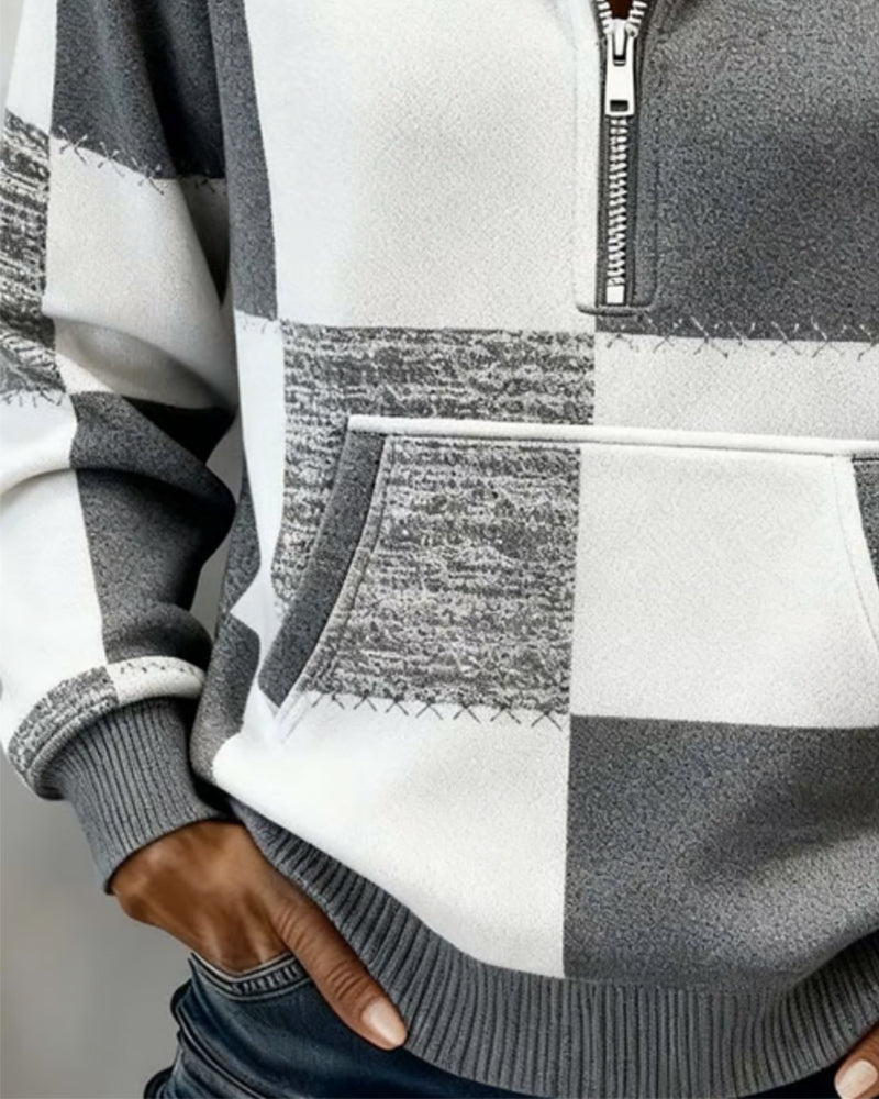 Sweat À Capuche Tendance À Demi-Fermeture Et Imprimé