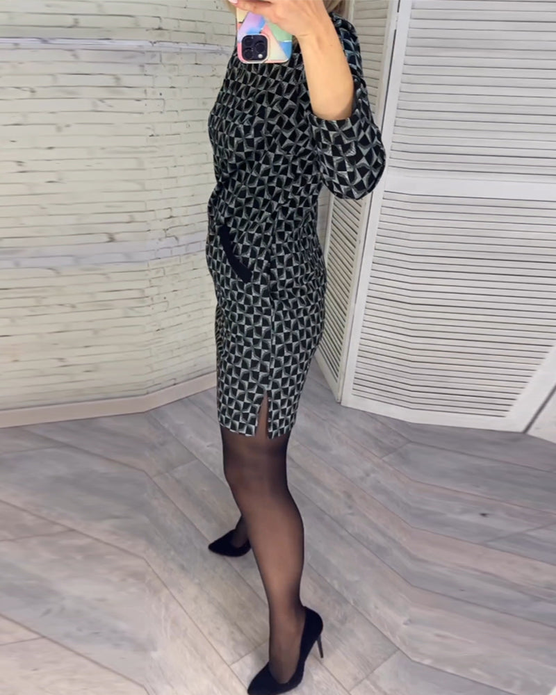 Robe à imprimé losange et manches longues