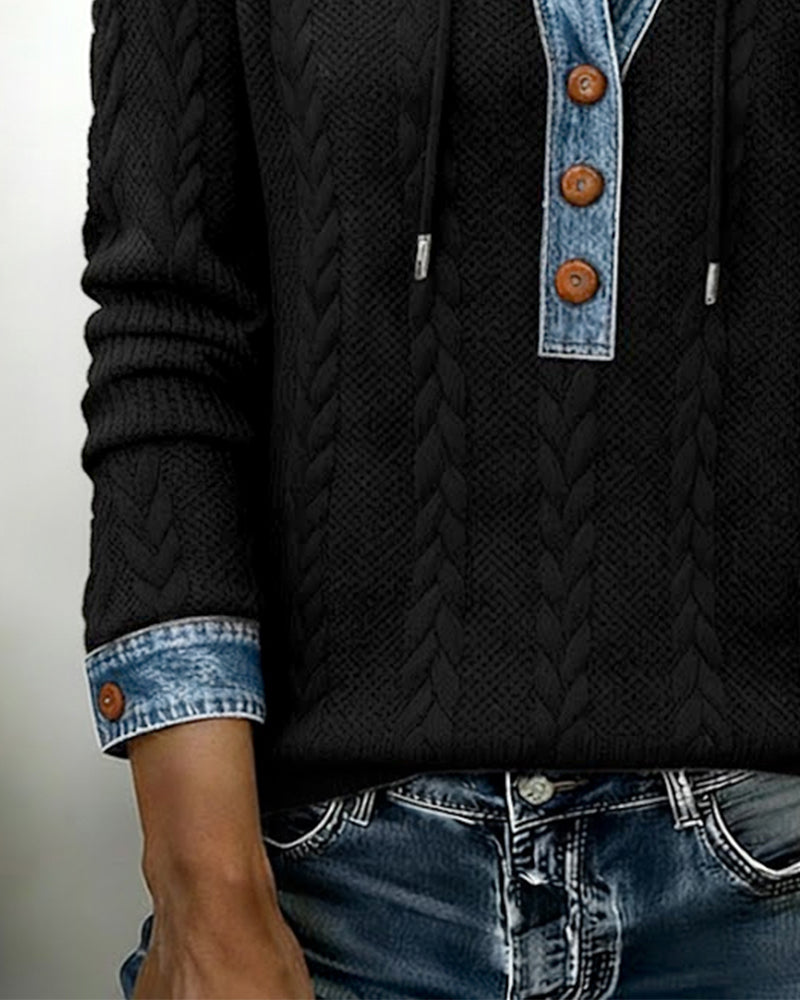 Sweat à capuche à coupe de couleur et boutons