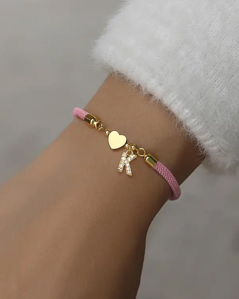 Cœur Initial Charme Lien Branché Bracelet