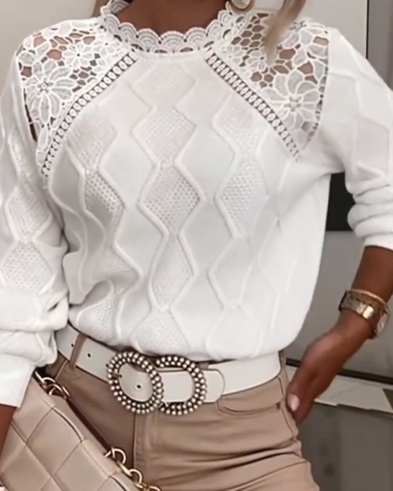 Pull Garniture Dentelle Mode Patchwork