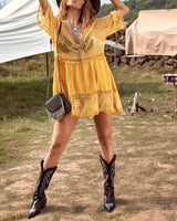 Smock V-Neck Brodé En Dentelle